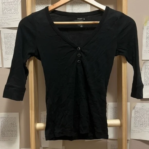 Y2k Medium Black V-Neck Buttoned Womens Top Old Navy - Picture 3 of 13